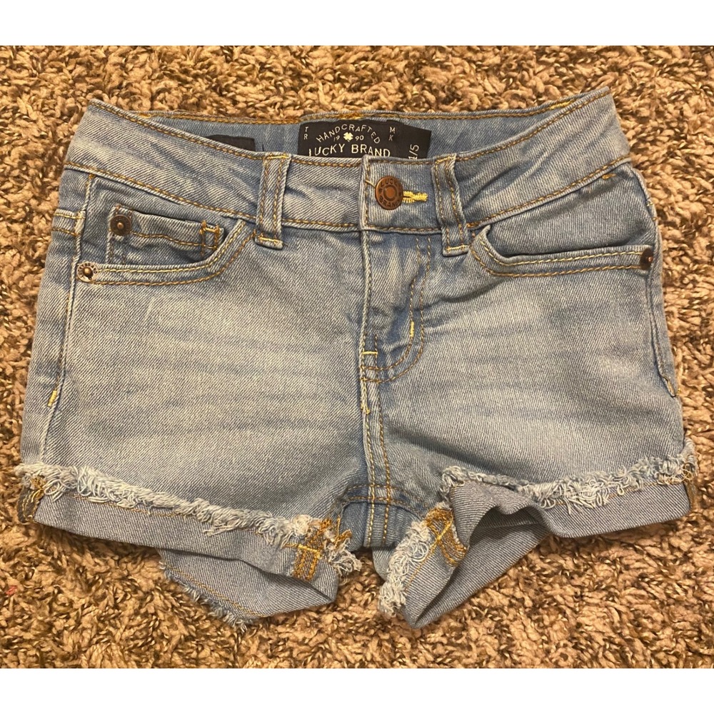 Lucky Brand Girls Riley Denim Shorts Light Wash Blue Frayed Hem Sz 4/5 42E25018